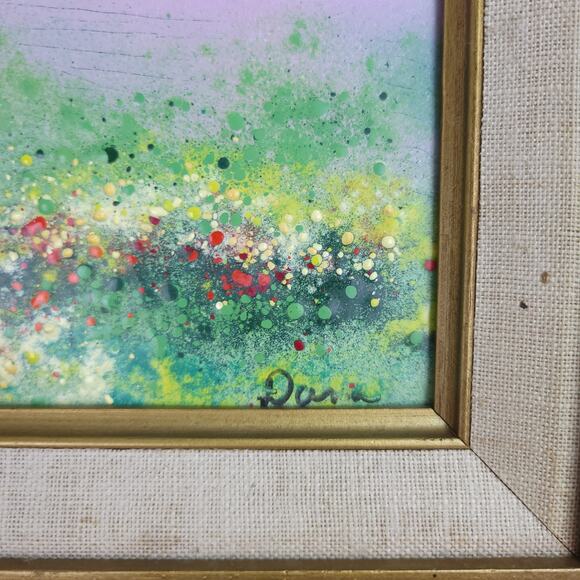 Vintage Framed Enamel on Copper Art Painting Child Flying Red Balloon 14.5x12.5" - Picture 3 of 11